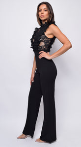 Vanna Black Crochet Flared Leg Jumpsuit